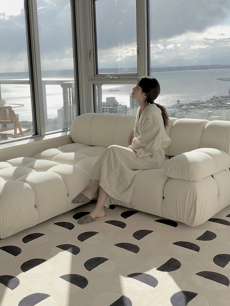 CP025 - MOONWALL Cream Black and White Moon Carpet Hand Inlaid Three-Dimensional Craft Bedroom Living Room Bedside Carpet