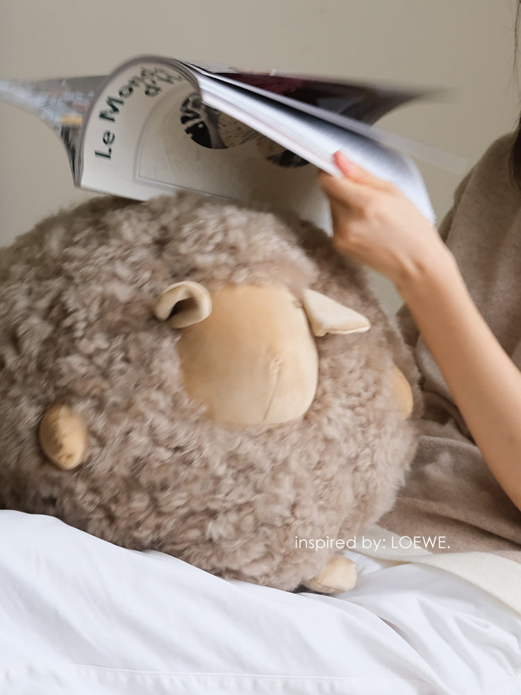 BD065-2 - Soft Cocoa Color! Loewe Shaun the Sheep Wool Pillow: Multi-Use Sofa Pillow