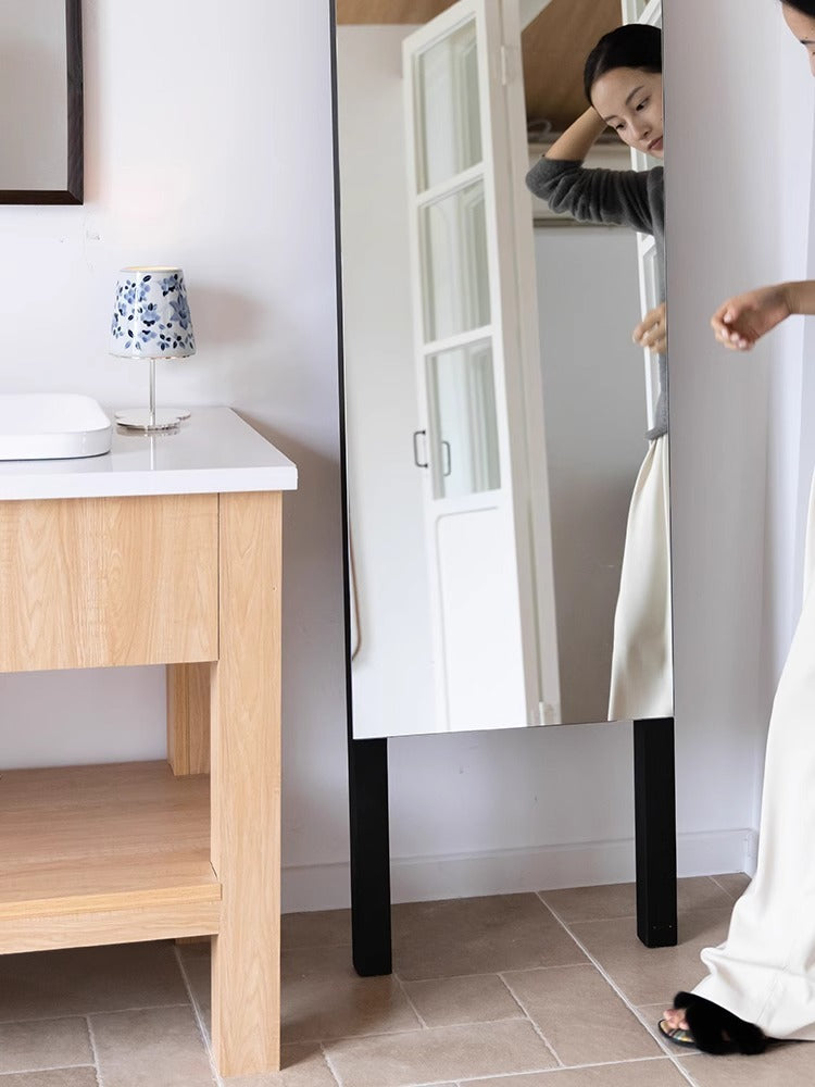 DZ014 - Swedish Floor Standing Mirror Antique White Wax Wood Dressing Mirror Entrance Mirror Large Area Floor Try-On Mirror