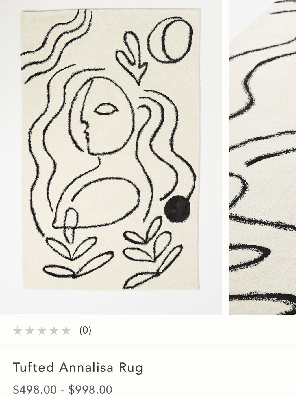 CP001-5 - Picasso Round Carpet Beverly Hills Customized Art Handmade Thick Black and White Minimalist Living Room Mat