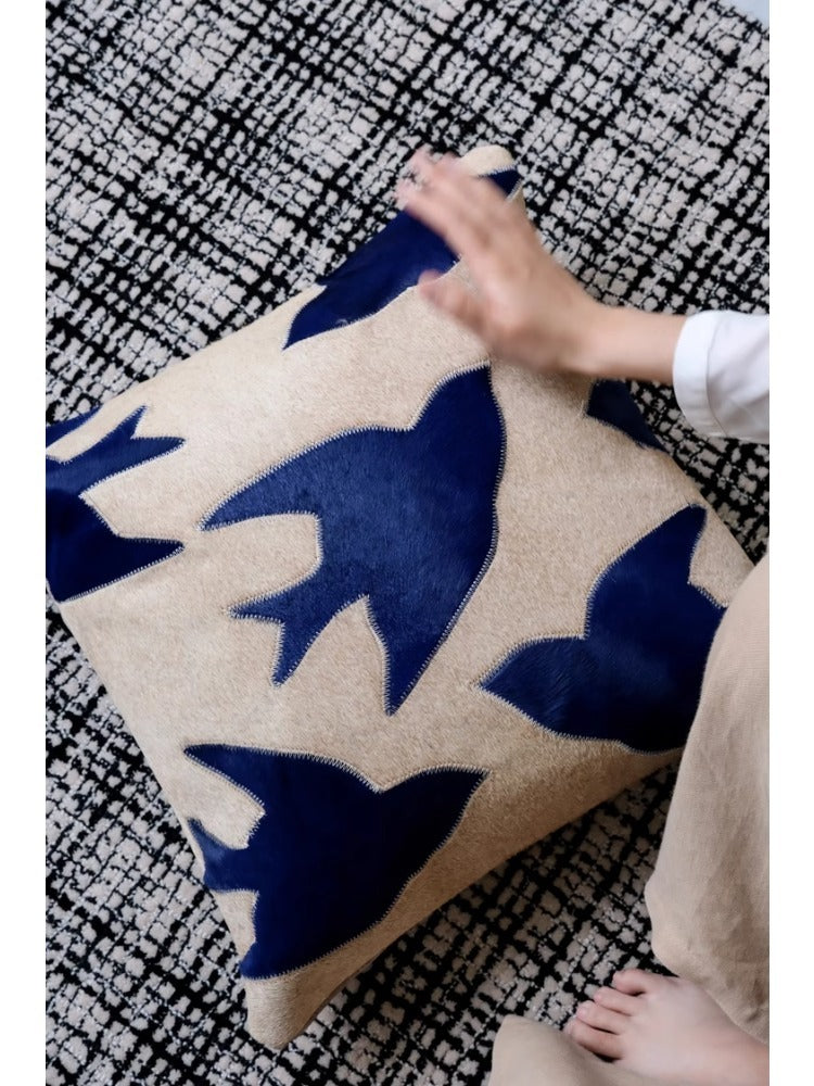 BD067 - Genuine Cowhide from Ruonai! "Klein Blue/Peace Dove" Hand-Sewn Leather Pillow