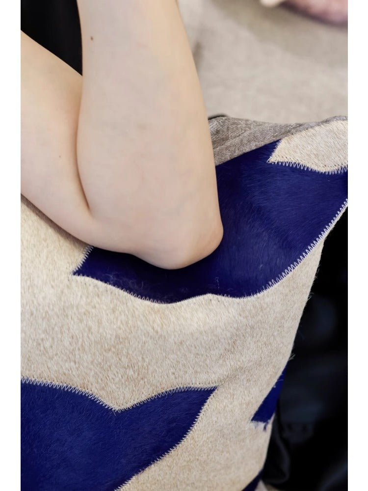 BD067 - Genuine Cowhide from Ruonai! "Klein Blue/Peace Dove" Hand-Sewn Leather Pillow