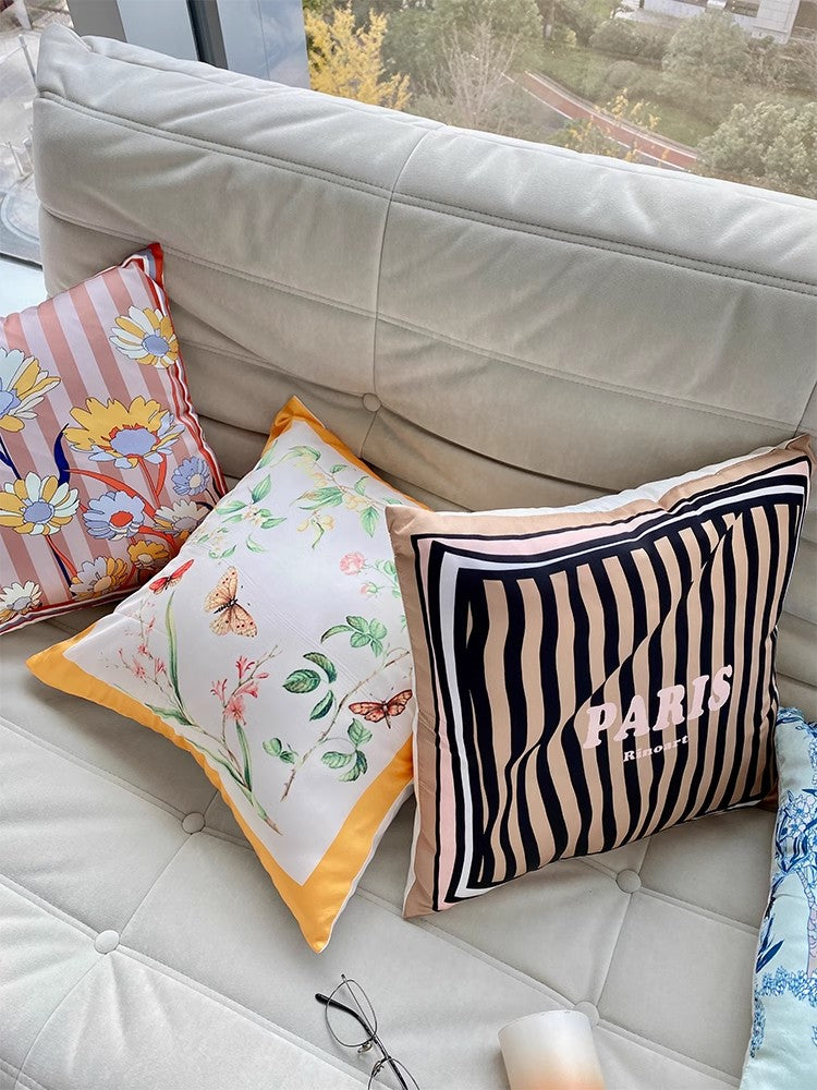 BD034 - Luxury F Classic Striped 4D Printed Silk Feel Pillow: Living Room Sofa