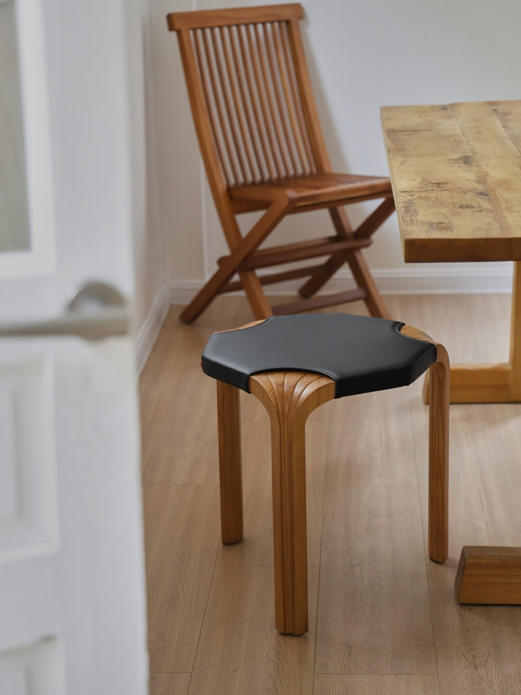 CH074 - Danish Vintage "Knight Stool": Side Table, Leather, Small Chair