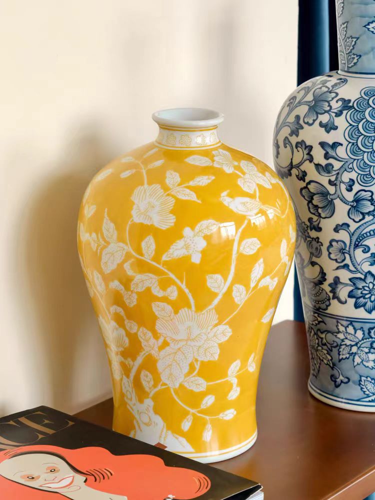 DC089 (Golden) - "Wealthy Yellow Orchid" Lucky Decoration Entrance Living Room Vase Flower Arrangement Fortune Yellow New Chinese Style Decoration
