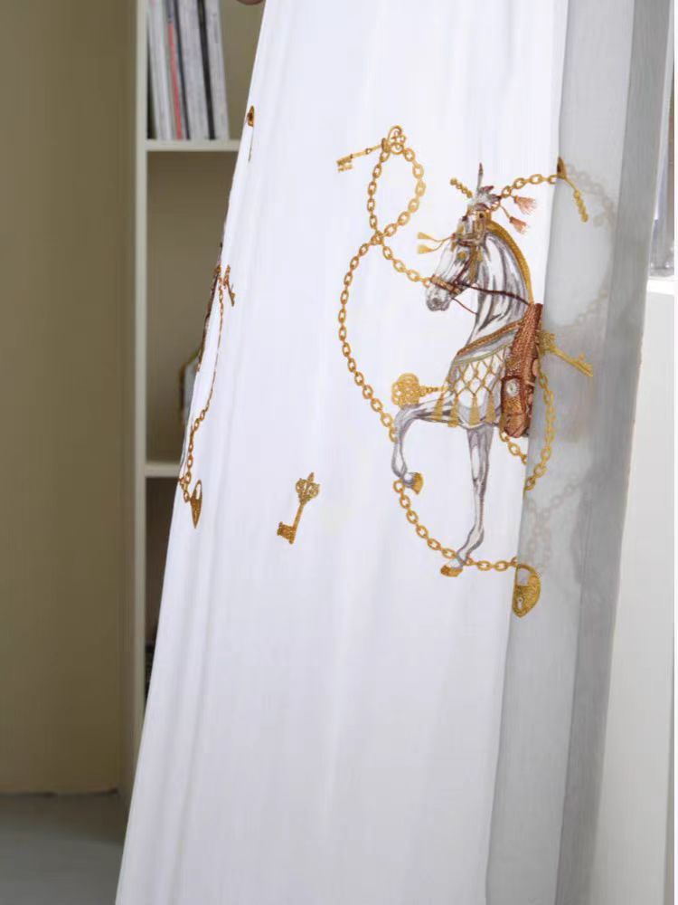 FS008 - Herm@s Dream of Paris / Three-Dimensional Embroidery Soft Light Sheer Curtains Translucent Living Room Bedroom Floor-to-Ceiling Curtains