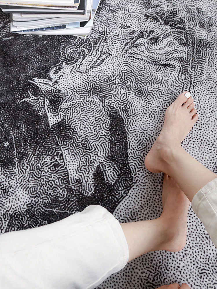 CP029 - "Star Moon White Horse" Round Blanket American Living Room Bedroom Study Home Carpet