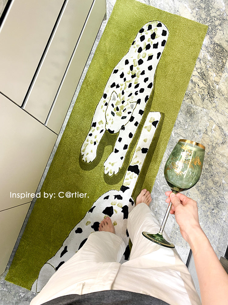 CP071 - Vintage Green C@rtier Cheetah / Island Platform Carpet Bar Carpet Kitchen Dressing Room Bedroom Bedside