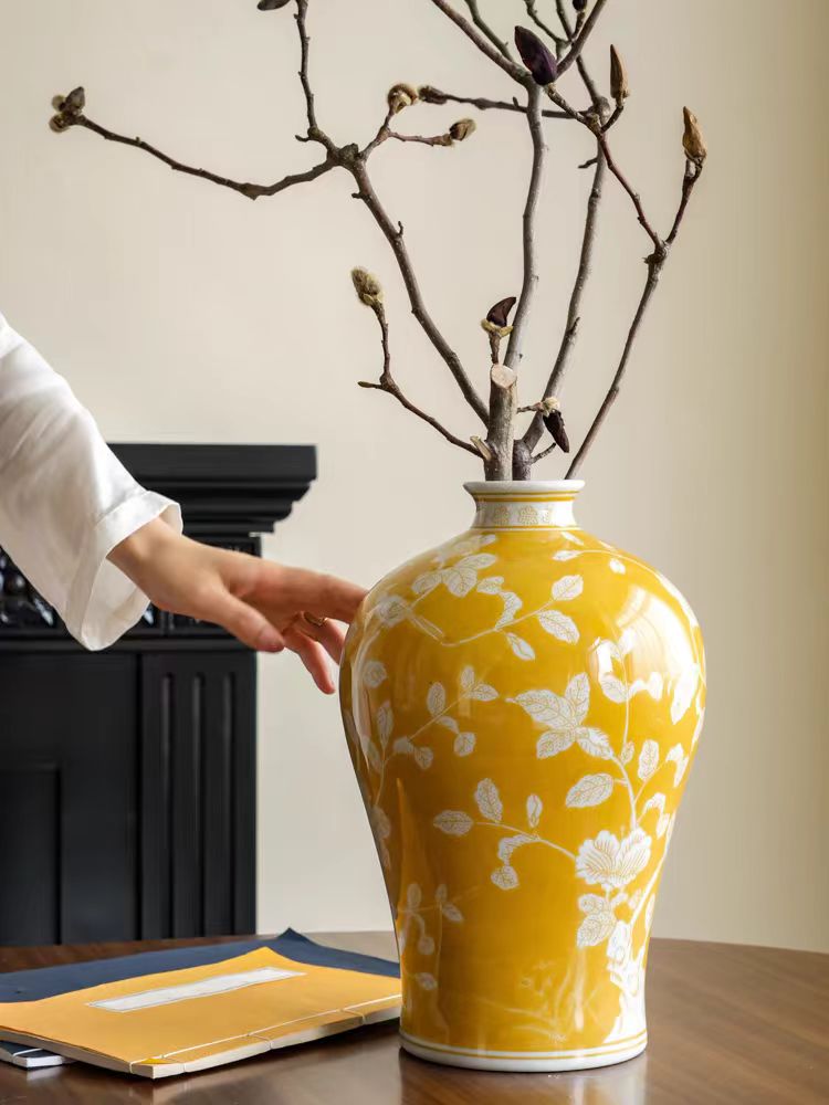 DC089 (Golden) - "Wealthy Yellow Orchid" Lucky Decoration Entrance Living Room Vase Flower Arrangement Fortune Yellow New Chinese Style Decoration