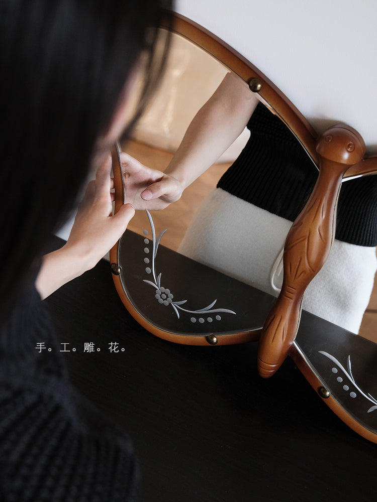 DZ017 - Vintage Solid Wood Mirror 1970 "Madame Butterfly" Hand-Carved French Vanity Mirror Half-Length Mirror Entrance Mirror