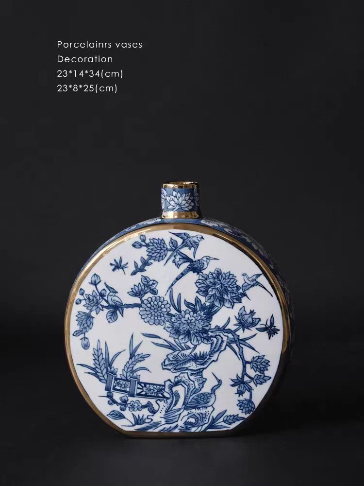 DC050 - Home Oriental Paris blue and white porcelain Grisaille new Chinese ink painting gold porcelain vase decoration