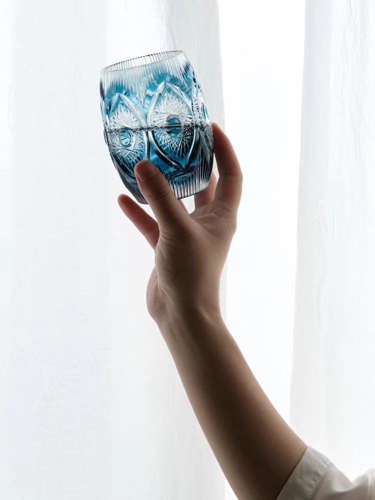 DC174 (Single) - "Polar Crystal" Series Gradient Indigo Handcrafted Ice Extracted Crystal Wine Glass Juice Cup Cold Water Cup
