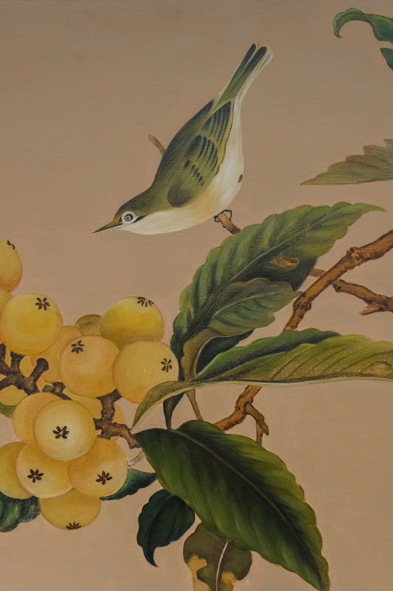 AH128 - "Loquat Mountain Bird" Warm-toned Auspicious Entrance Living Room Dining Room Entry New Chinese Art