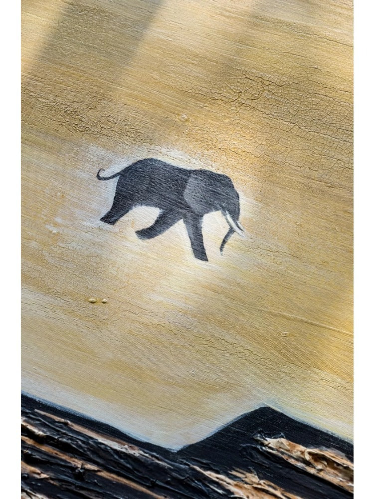AH141 - Oil Painting "Running Elephant" Wabi-sabi Bicolor Minimalist Warm Living Room Bedroom Art