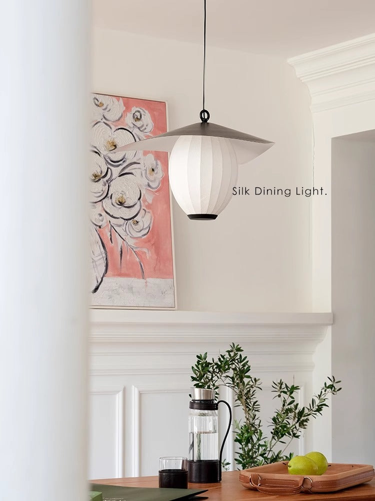 LH007 (Metal Brown) - "Suspended Pendant Lamp" Silk Technology Silk Series Adjustable Height Simple Black and White Wabi-Sabi Dining Room Lamp