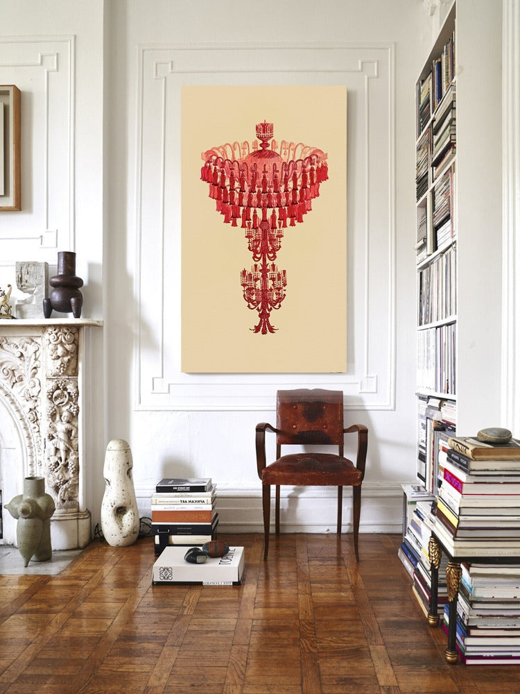 AH139 - Italian Gem Red Hand-Painted "Crystal Chandelier" Artwork
