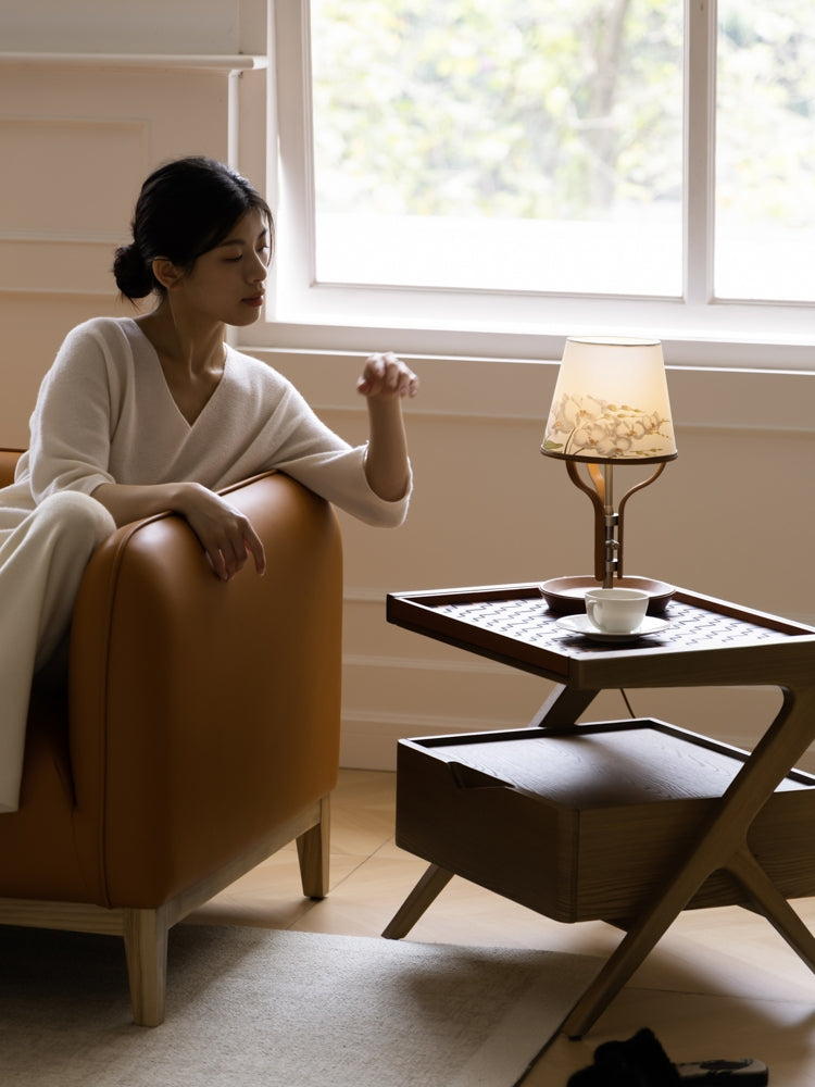 LA044 - Italian "Royal Orchid" Tan Leather Touch Table Lamp Entrance Lamp Bedroom Decorative Lamp