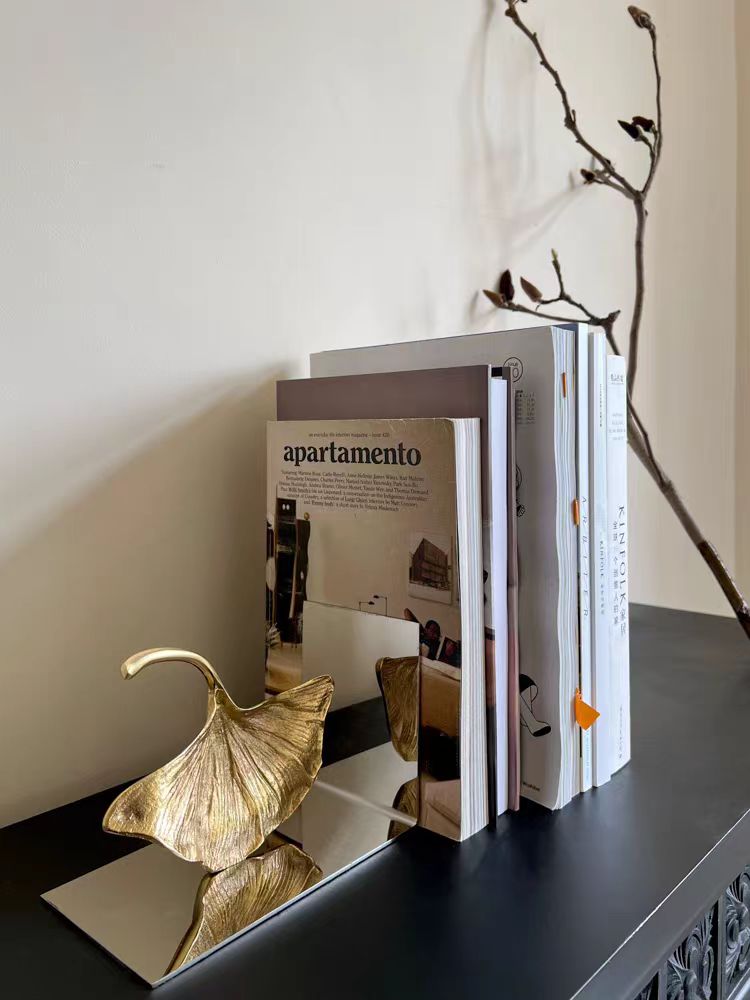 DC113 - Gold ginkgo leaf handmade "scholar wealth" bookends study storage and organization