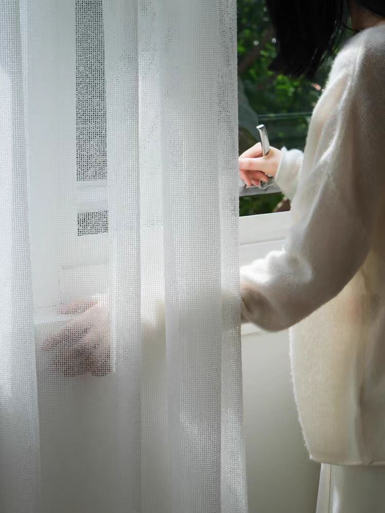 FS012 - Classic "Wind Fabric" Point Embroidery Relief Fine Grid Translucent Sheer Curtains Floor-to-Ceiling Window Curtains