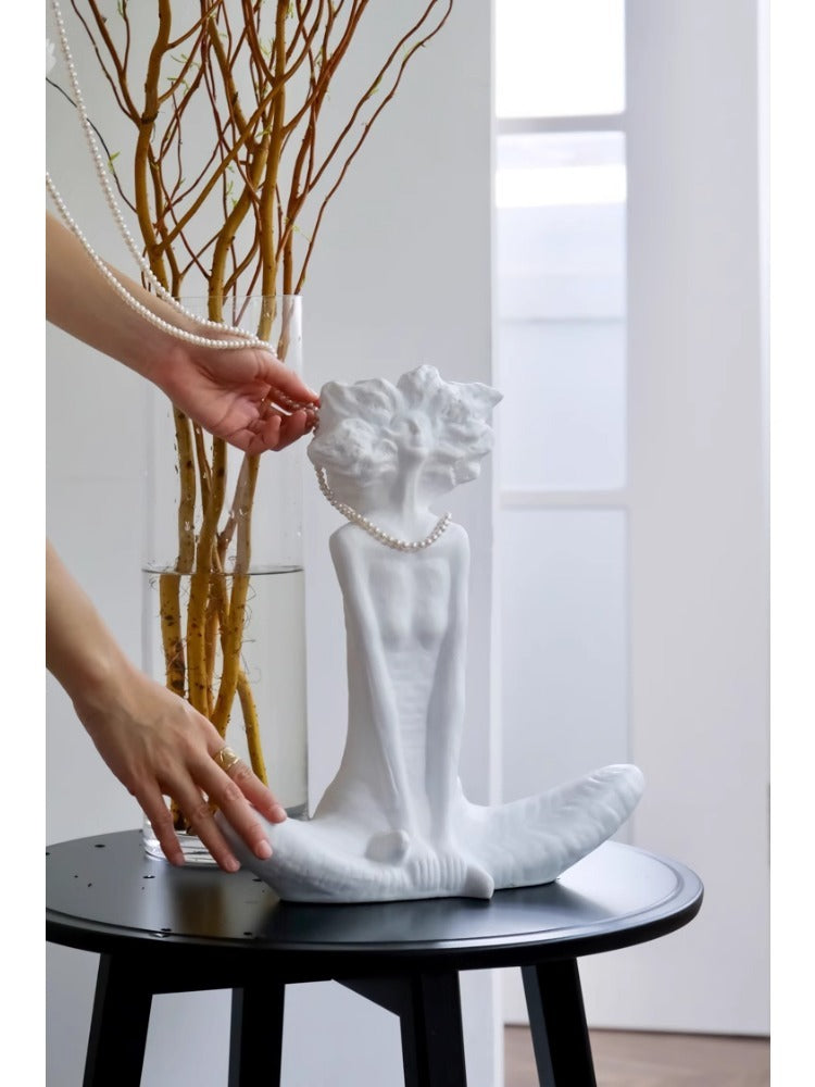 DC121 - Danish pottery artist "Free" vintage ivory white sculpture foyer side cabinet atmosphere creative ornament