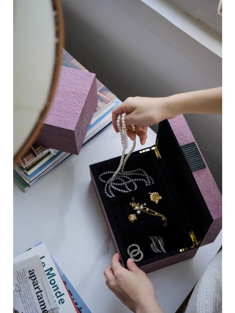 DC117 (Small) - Calfskin / Jade Carved Flower "Butterfly Orchid" Jewelry Box Baoji Purple New Chinese Dressing Mirror Storage Box