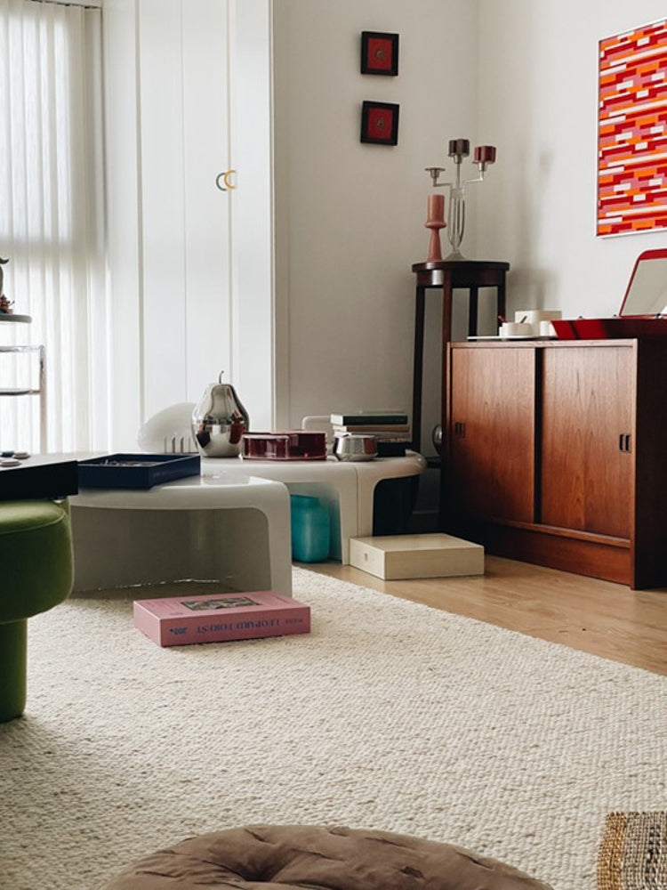 CP116 - Carpet 3 Times Thick! New Zealand Large Popcorn "Wool + Cashmere" Solid Color Mica Oatmeal Color