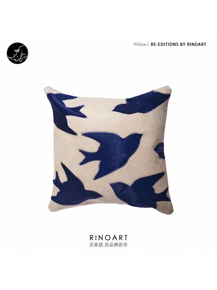 BD067 - Genuine Cowhide from Ruonai! "Klein Blue/Peace Dove" Hand-Sewn Leather Pillow