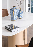 YA017 - New Chinese Living Room Long Table HERM@S Windbreaker Cream Marble Rock Table One Table Four Chairs Six Chairs