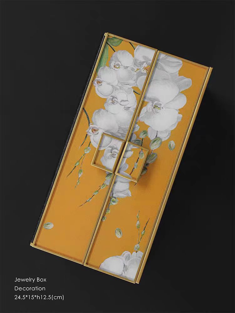DC041 - Home "Royal Orchid" Hand-painted Glass-like Jewelry Box, Vintage Double-layer Antique Storage