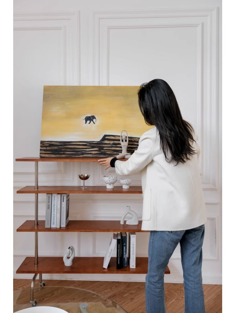 AH141 - Oil Painting "Running Elephant" Wabi-sabi Bicolor Minimalist Warm Living Room Bedroom Art