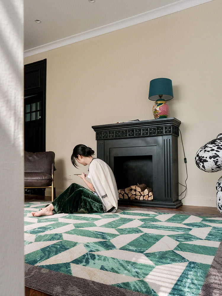 CP053 - Exhibition Piece "Peace Hotel" Emerald Marble Color Wool Wool Rug Living Room Rug