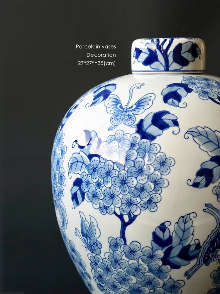 DC096 - Oriental Paris Grisaille Blue and White Porcelain "Big Belly and Fortune" New Chinese Style Vase Entrance Decoration