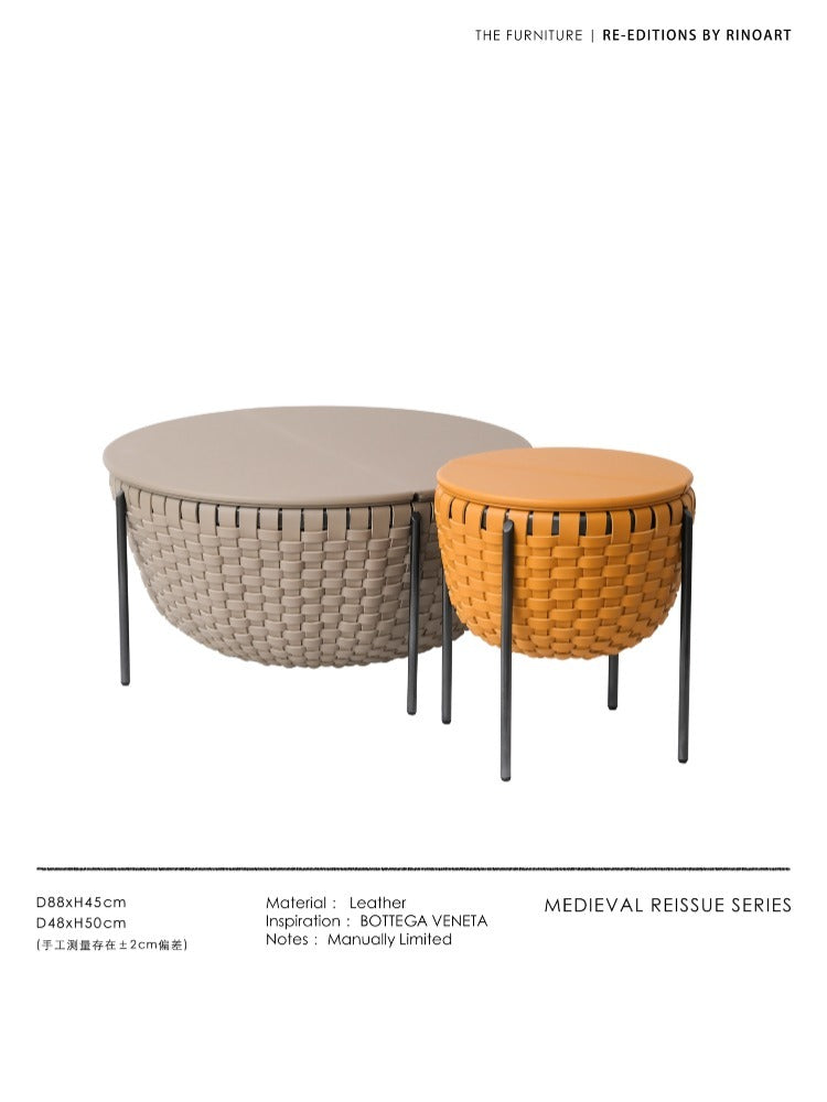 YA031+YA030 （Set） - Storage Option! "BV-Wave1966" Top Grain Saddle Leather Large Capacity Storage Coffee Table Set: Side Table