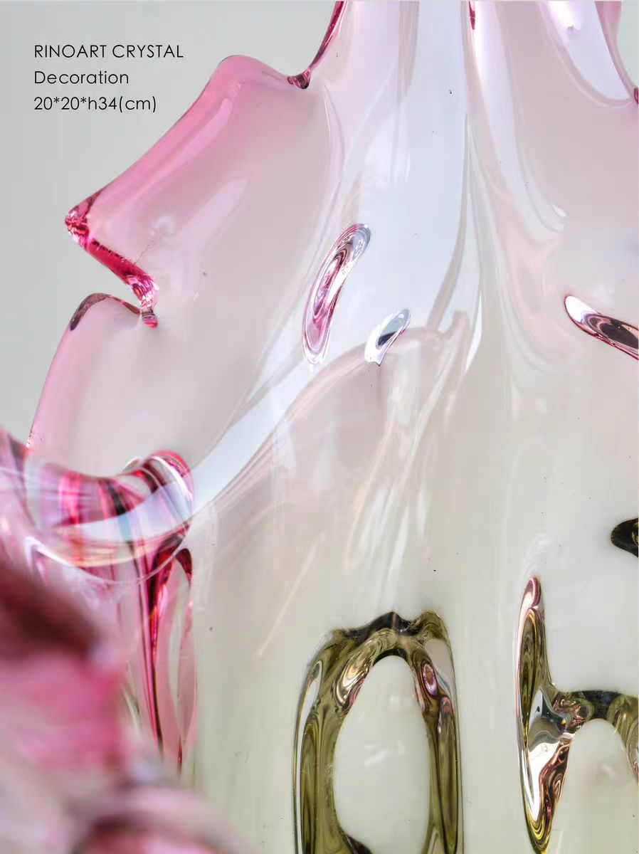 DC073 - Rinoart Crystal Vase for flowers - Tall, red green tinted, home decor glass vase with bouquet & rose in living room and kitchen, unique Italian-inspired design