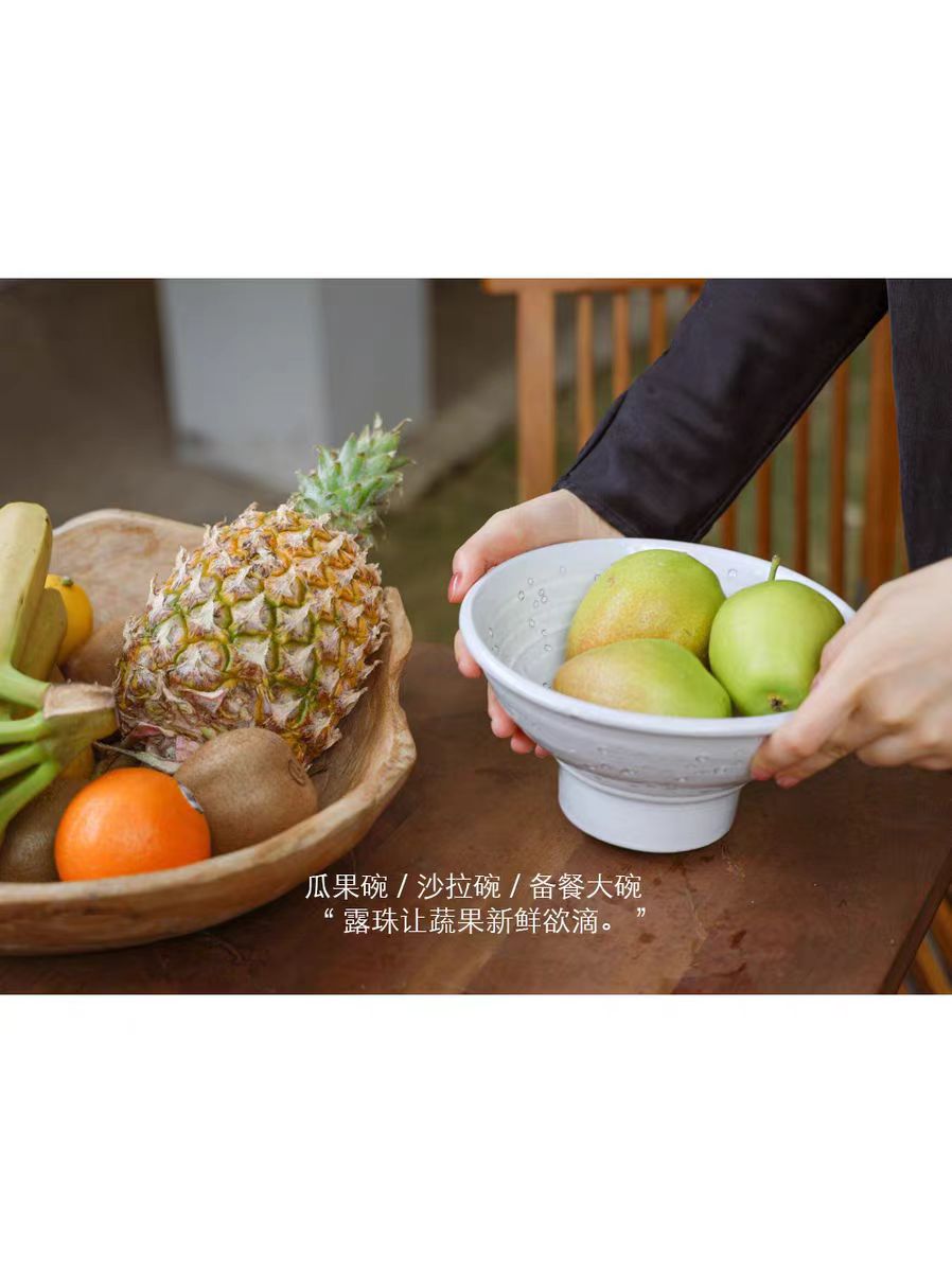 DC111 - Home Danish pottery artist "Dew Bowl" handmade clay quietness foyer cabinet fruit plate bowl ornament