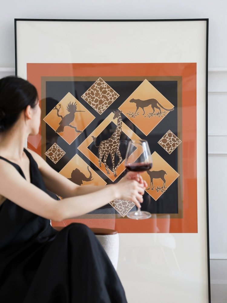 AP094 - Herm@s Vintage Silk Scarf Painting "Animal Fables" Large Floor Decorative Art