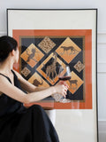 AP094 - Herm@s Vintage Silk Scarf Painting "Animal Fables" Large Floor Decorative Art
