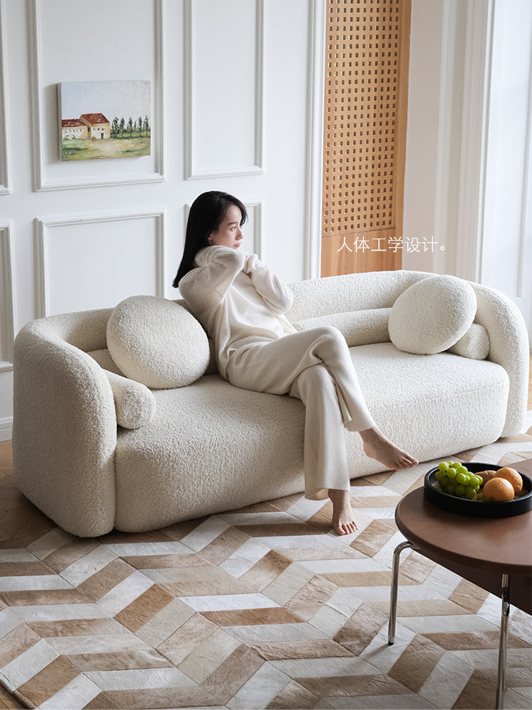 CH044 - Gub* Cream White Sofa: Sheepskin, Simple Design, Living Room Seating