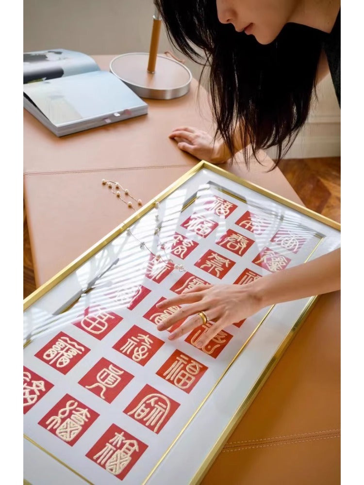 AH143 - Genuine Gold Foil "Hundred Blessings" Gold and Copper Wire Drawing Hanging Art for Good Luck Living Room Housewarming Gift Art
