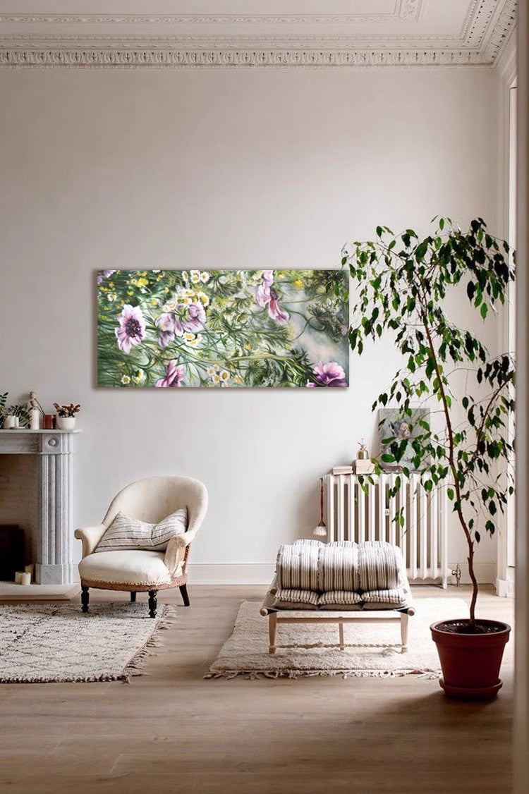 AH095 - Hand-Painted Oil "Wandering Flowers" Floral Abstract Living Room Wall Art