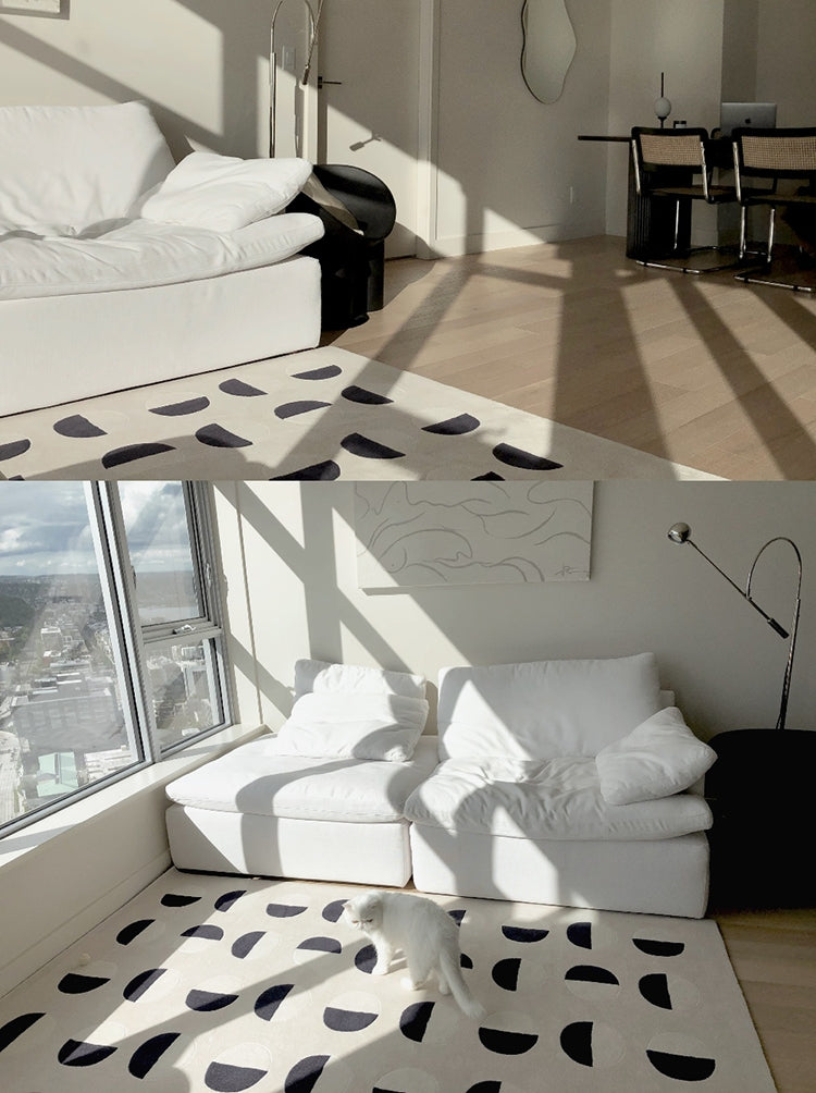 CP025 - MOONWALL Cream Black and White Moon Carpet Hand Inlaid Three-Dimensional Craft Bedroom Living Room Bedside Carpet