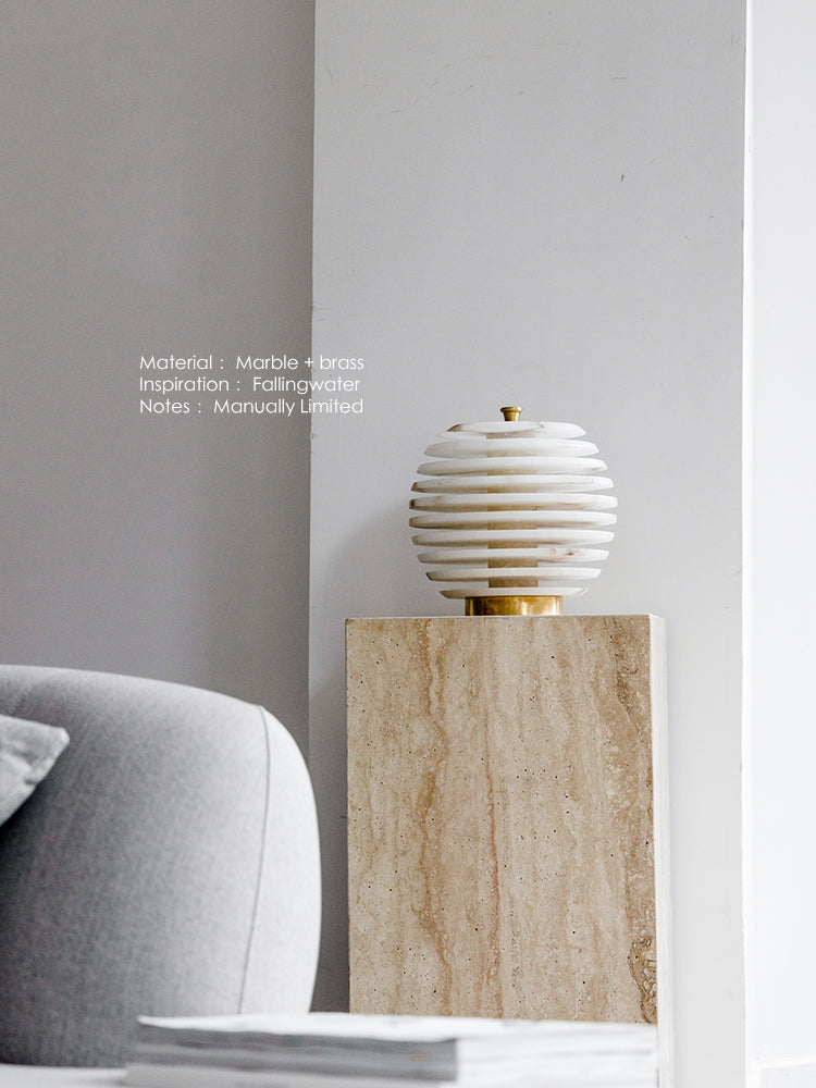 LA036 - Spanish Natural Marble "Honeycomb Mica" Luxury Stone Brass Touch Three-color Light Bedroom Table Lamp