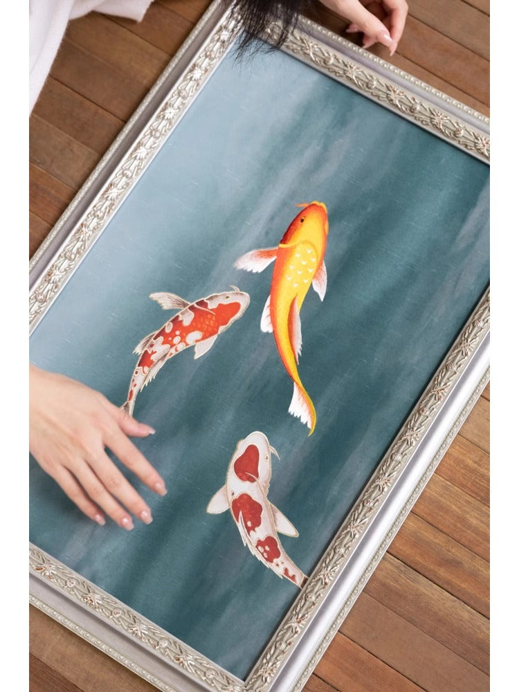 AH217 - Silk Gold Thread Embroidery "Lucky Koi" New Chinese Living Room Art