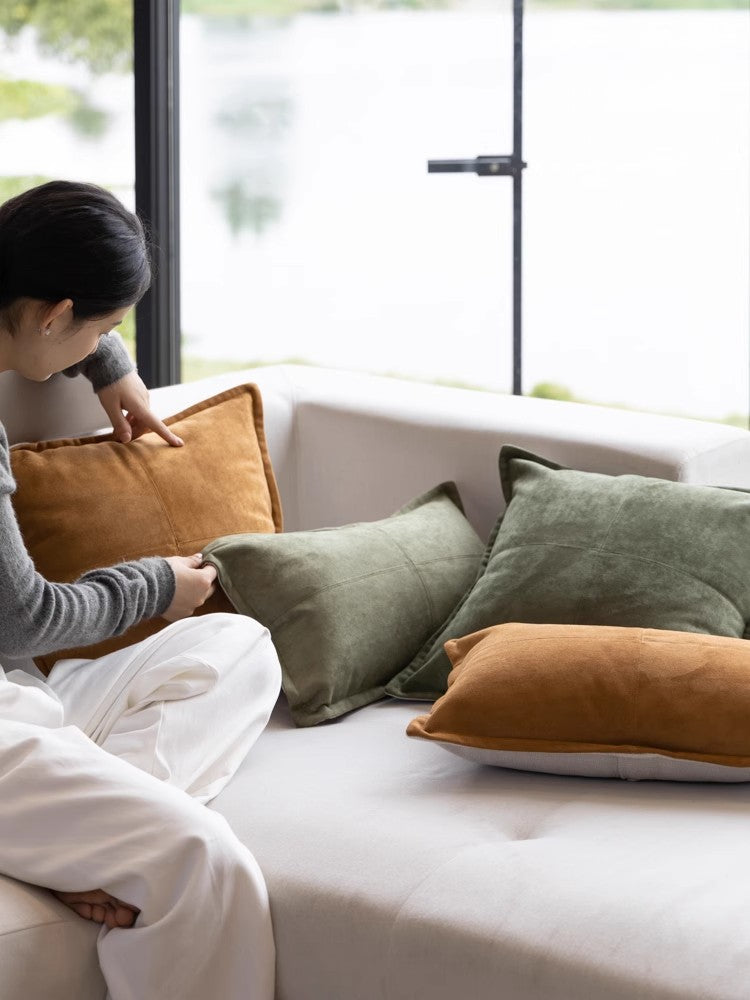 BD125 - The r@w Windbreaker Brown/Welsh Green Suede Lumbar Pillow, Stripe Pillow