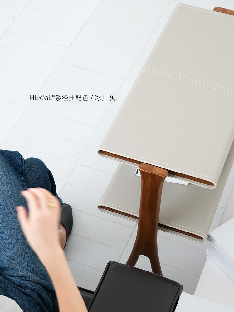 YA021-1 - Danish Herringbone Side Table Central Island: Modern, Glacier Grey, Module Double-layer Storage Shelf Bookshelf Foyer Table Side Table