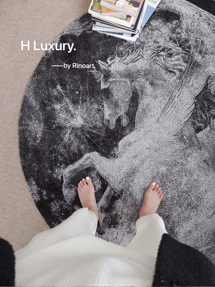 CP029 - "Star Moon White Horse" Round Blanket American Living Room Bedroom Study Home Carpet