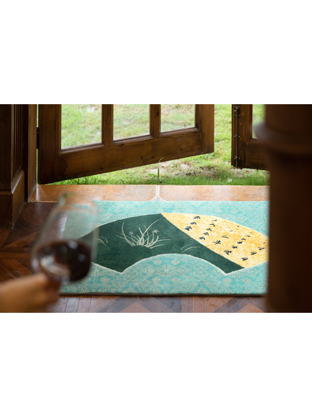 CP118 - "Getting Rich" Oriental Orchid Peace Fan New Chinese Bedside Blanket Entrance Mat
