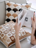 BD075 （Pair Set） - Genuine Cowhide "Wealthy Copper Coin/Peace Gingko" Hand-Sewn Leather Sofa Pillow