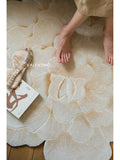 CP073 - V*lentino "Golden White Peony" 3D Hand-carved Bedside Carpet Entrance Mat Mirror Small Carpet