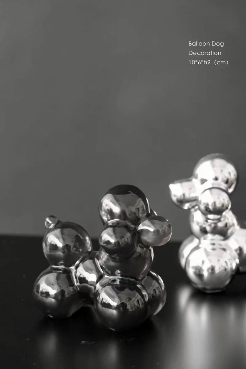 DC059 (Set) - Home Georg J* style Danish bicolored balloon dog paperweight silver grey home ornament